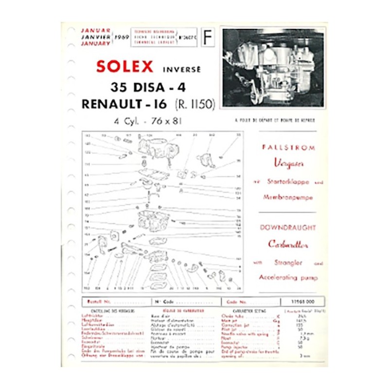 Fiche Technique Solex 35 DISA4 Fiche Technique Solex 35 DISA4