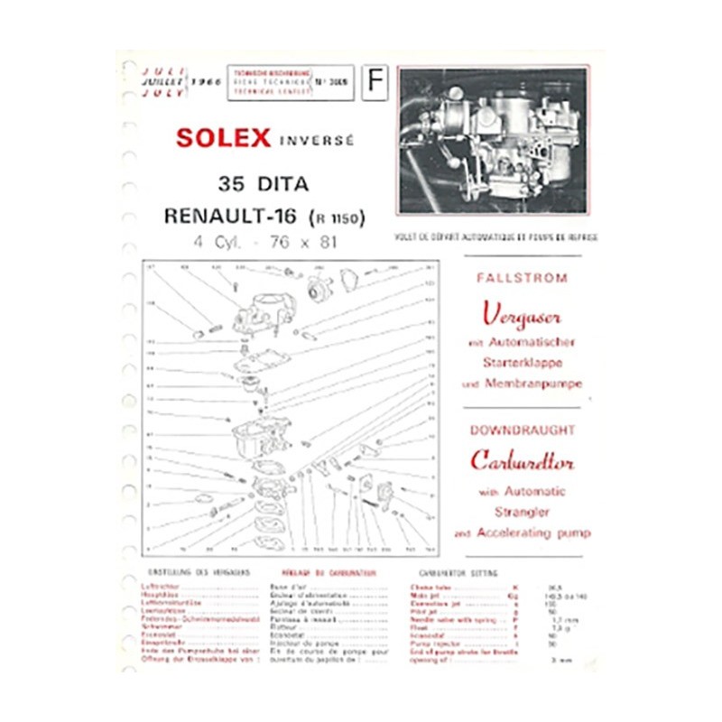 Fiche Technique Solex 35 DITA