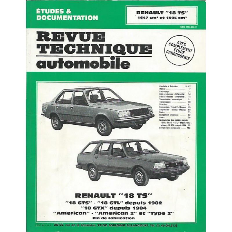 Revue Technique R 18 GTS / GTX Revue Technique R 18 GTS / GTX