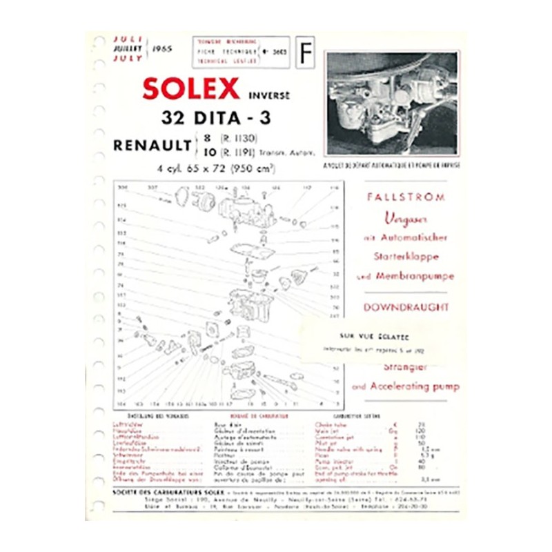 Fiche Technique Solex 32 DITA-3 Fiche Technique Solex 32 DITA-3