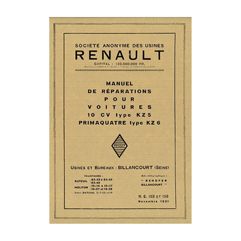 Manuel d' Atelier KZ 5 / KZ 6 Manuel d' Atelier KZ 5 / KZ 6