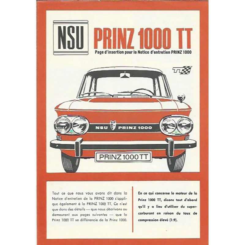 Notice Entretien 1000 TT Tous Modeles de NSU