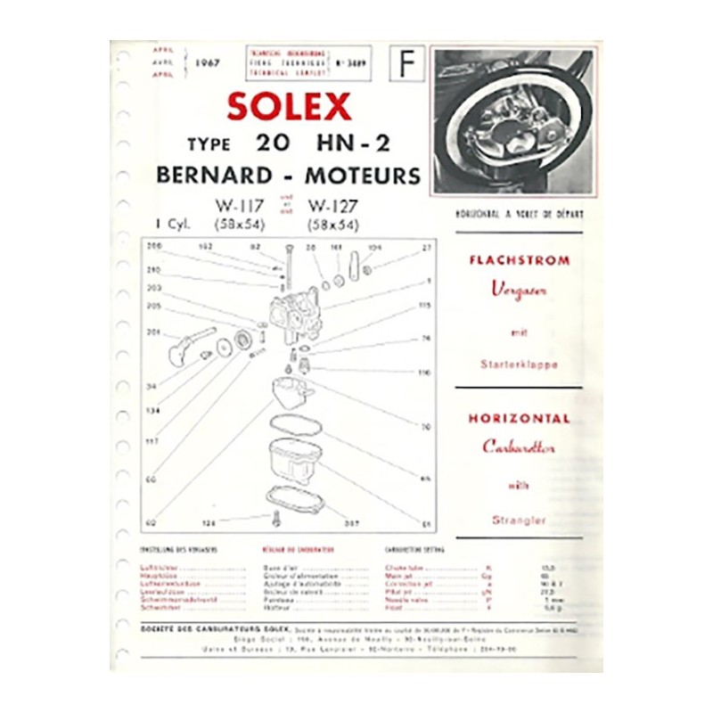 Fiche Technique Solex 20 HN2 Fiche Technique Solex 20 HN2