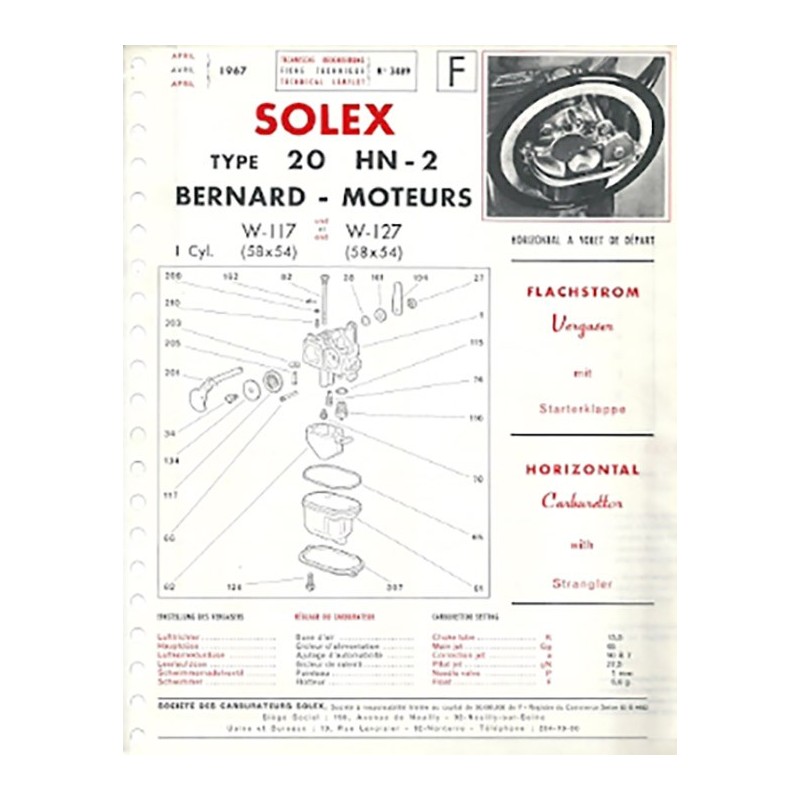 Fiche Technique Solex 20 HN2