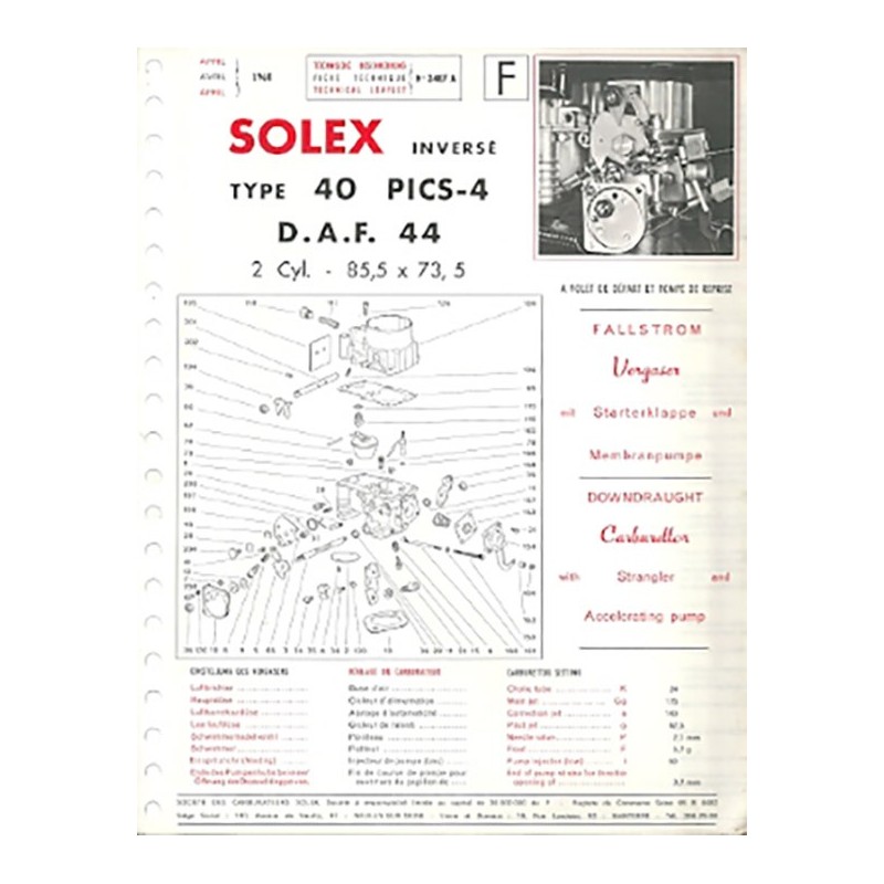 Fiche Technique Solex 40 PICS2 Fiche Technique Solex 40 PICS2