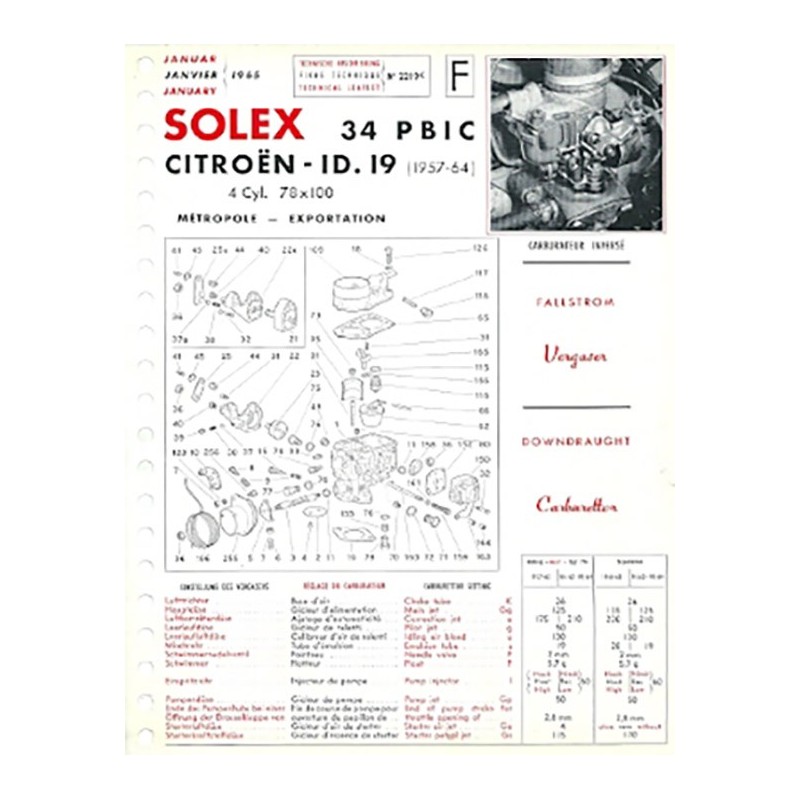 Fiche Technique Solex ID 19 Fiche Technique Solex ID 19